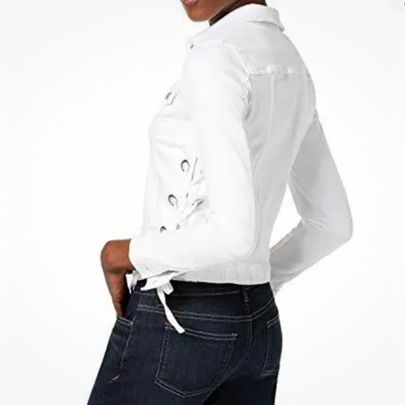 Vince Camuto White Jean Jacket side Lace up Button Front Denim Jacket Small nwt - Picture 3 of 14